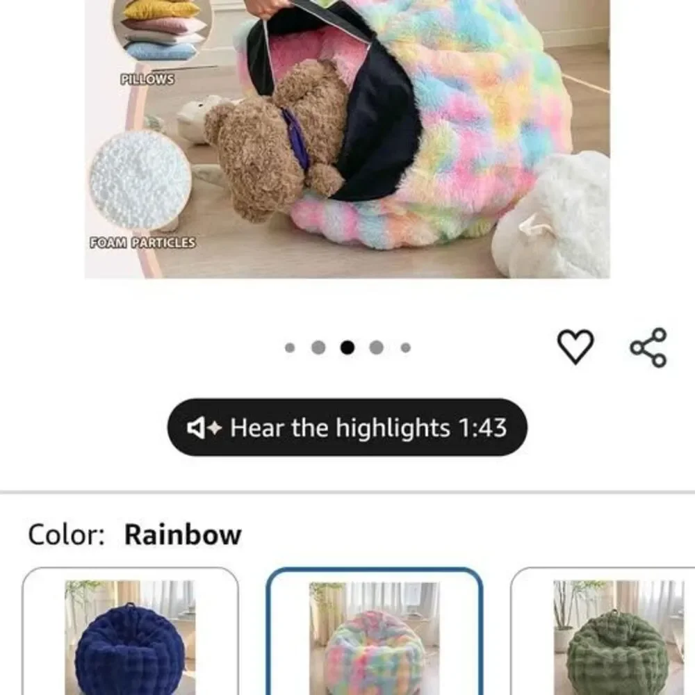 Rainbow Faux Fur Bean Bag Chair Cover